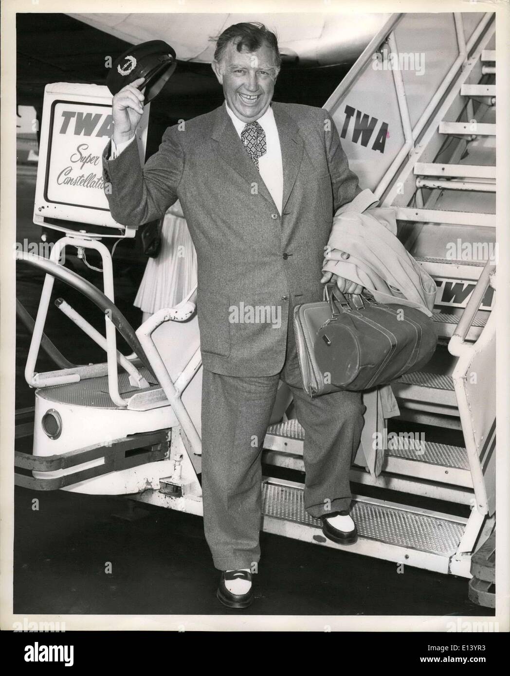 Mar. 31, 2012 - Screen and TV favorite Andy Devine arrived today from Hollywood to begin rehearsals for a new Role-That of Capt. Andy in the Jones Beach Production of ''Show Boat'' beginning on June 27th. Stock Photo