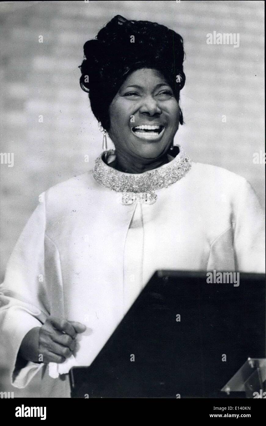 Mar. 31, 2012 - MAHALIA JACKSON SINGS AT IMPERIAL PALACE: Famed American songstress Mahalia Jackson, made her dream come true, by holding a recital in the Imperial Palace in Tokyo before a royal audience including the Empress of Japan. She sang nine ethnic Spirituals, including one composed here to celebrate the Emperor's 70th birthday on April 29th. Photo: Mahalia Jackson singing at the Imperial Palace in Tokyo. Stock Photo