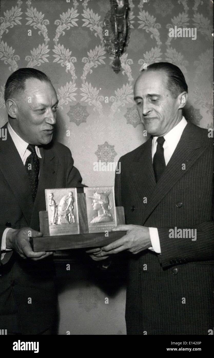 Mar. 31, 2012 - Rene Clair awarded Grand prize of French cinema for Belles de Nuit''; M. Louvel left , minister of industry, ha Stock Photo
