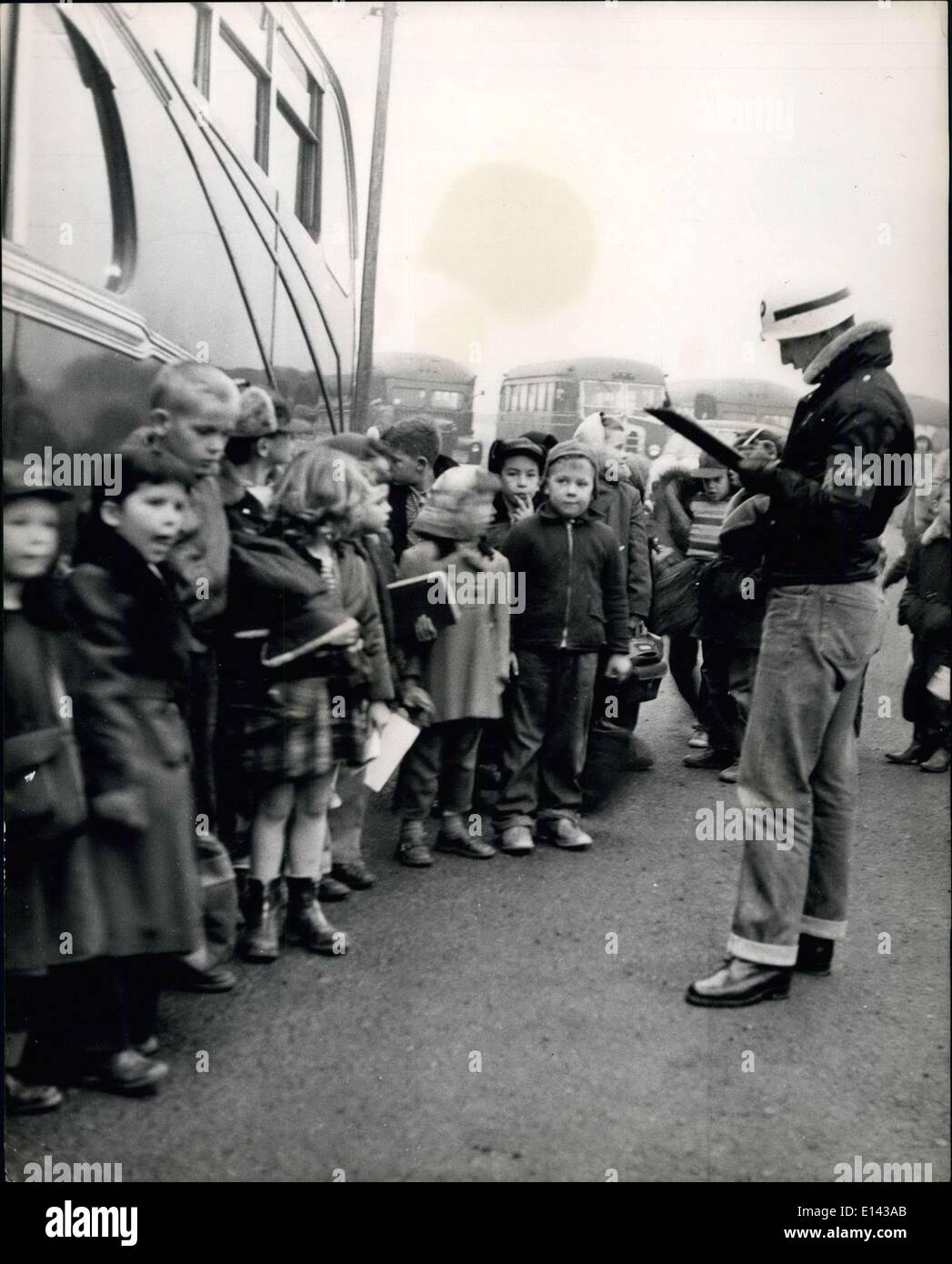 Apr. 04, 2012 - The toddlers line up waiting to board the coaches which take them to and from school. One of the Air Police ca Stock Photo