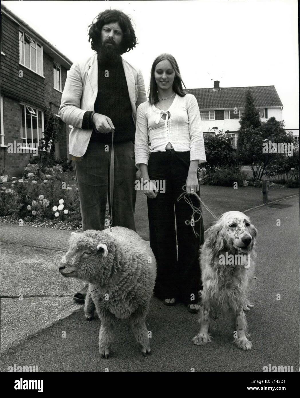 Apr. 04, 2012 - Carilyn had a little lamd.: People may stare, but Carilyn Oddyof Otford, Kent, doesn't think it's unusual to take her pet sheep, Victoria, out for walks along with the dog star. Neither do star or Victoria! They get on famously, and even travel with the 19-year-old teacher training student by car. 3=4 Out for the morning strill is Carilyn with her friend Roger Airey from Sh Stock Photo