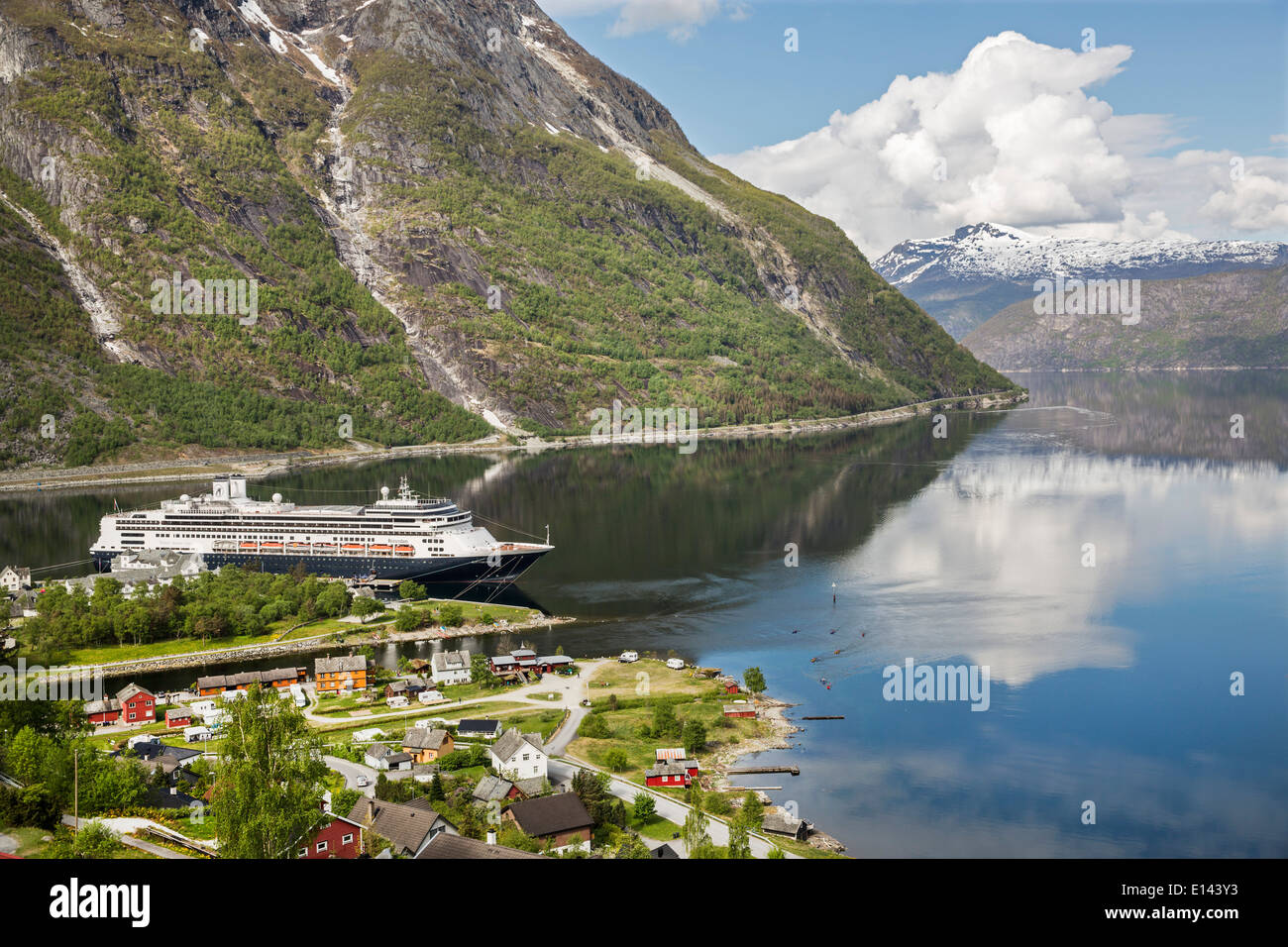 Norway, Eidfjord, View on village and MS Rotterdam, cruise ship of