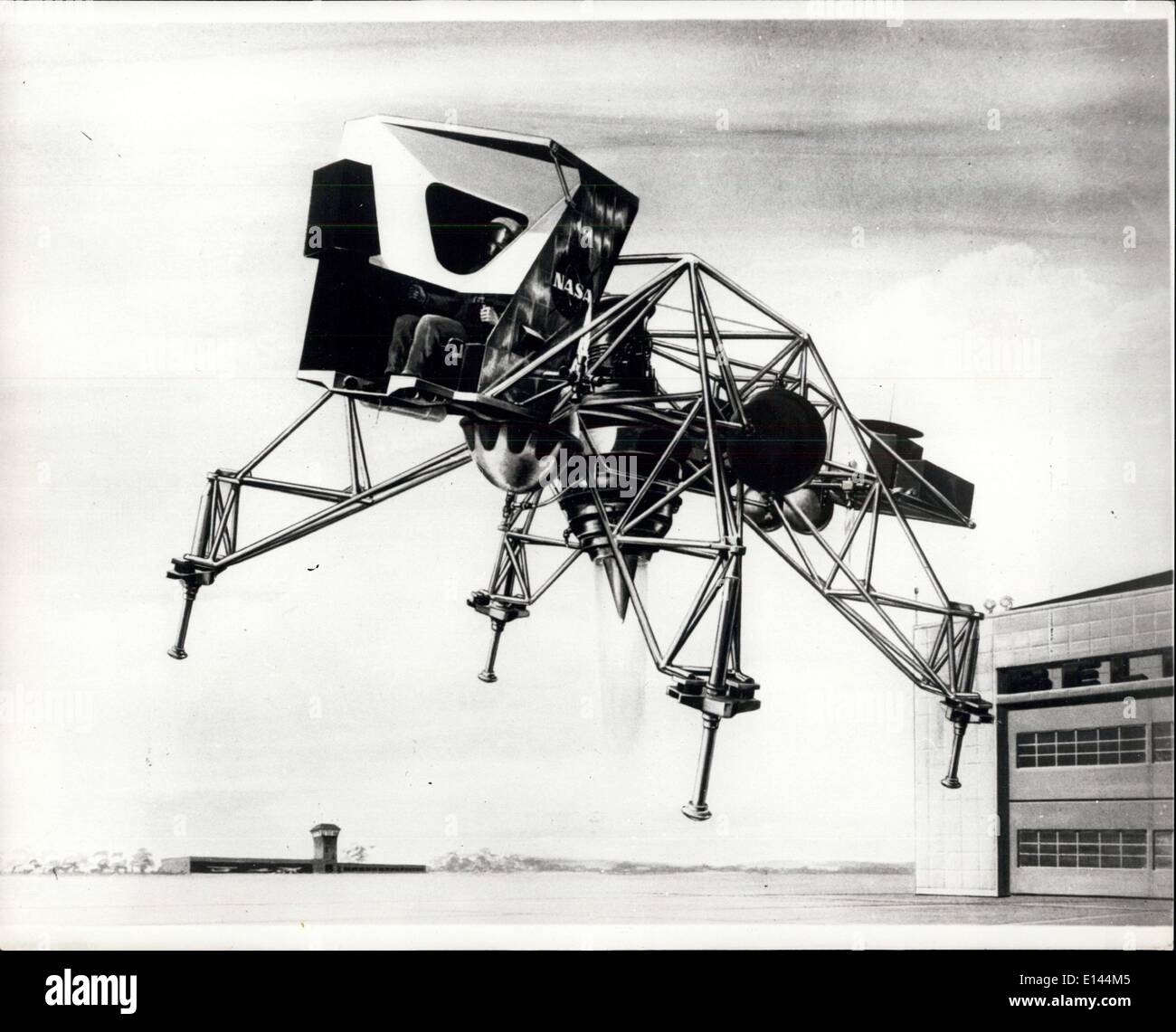 Apr. 04, 2012 - 11.4.67 Artist's concept of lunar landing training vehicle. This is an artist's concept of the Lunar Landing Training Vehicle (LLTV) to be built under contract by Bell Aerosystems Co., Buffalo, N.Y. for the National Aeronautics and Space Administration to provide three vehicles which the astronauts will use to practice simulated landings on the moon. The vehicles will be capable of simulating the one-sixth gravity environment of the moon. When in use the LLTV is flown off the ground on its jet engine, then maneuvered like a moon craft with small rockets Stock Photo