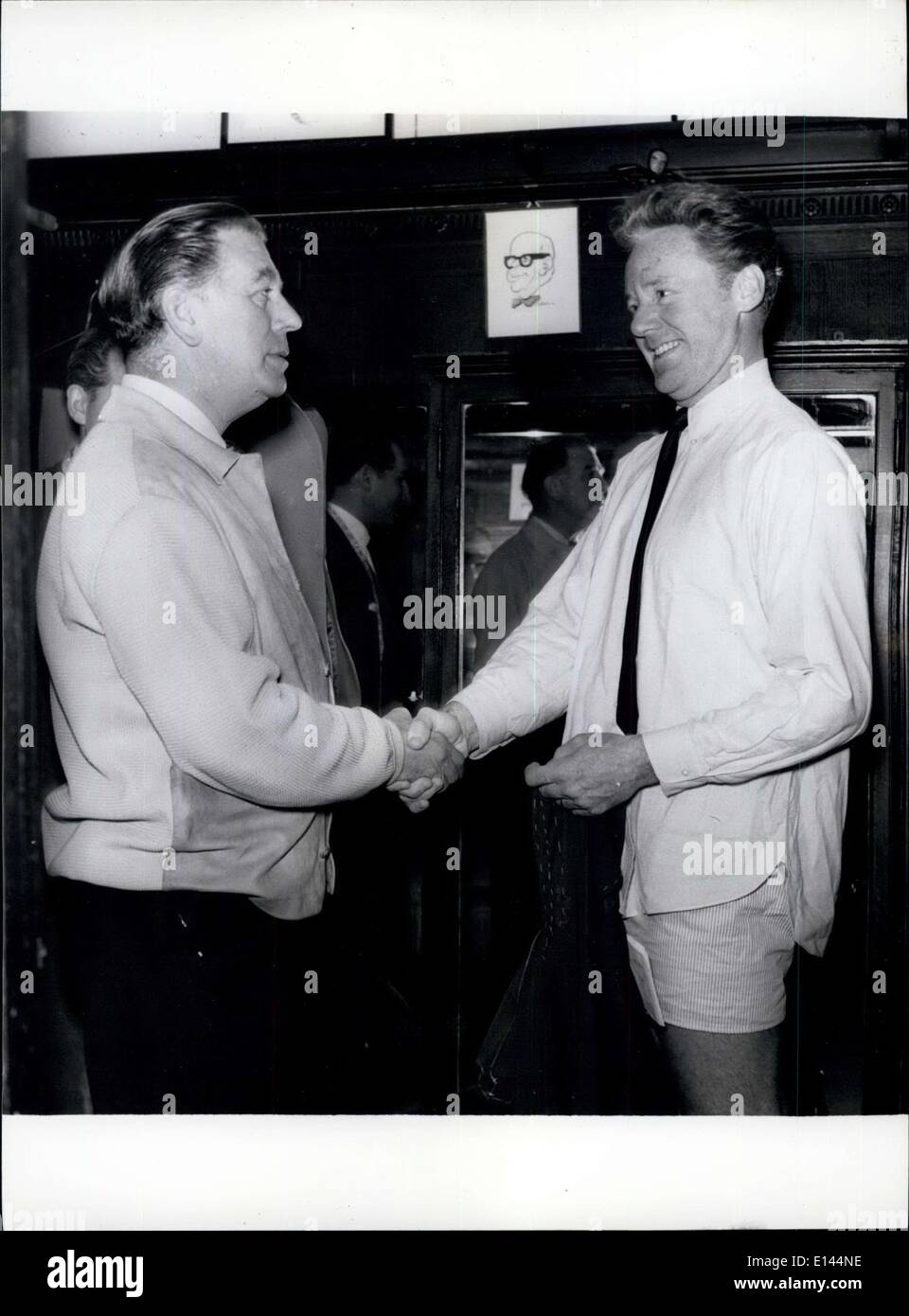 Apr. 04, 2012 - star with his pants off. Monty Berman drops in to see Van Johnson in the dressing room. On the wall behind is a Stock Photo