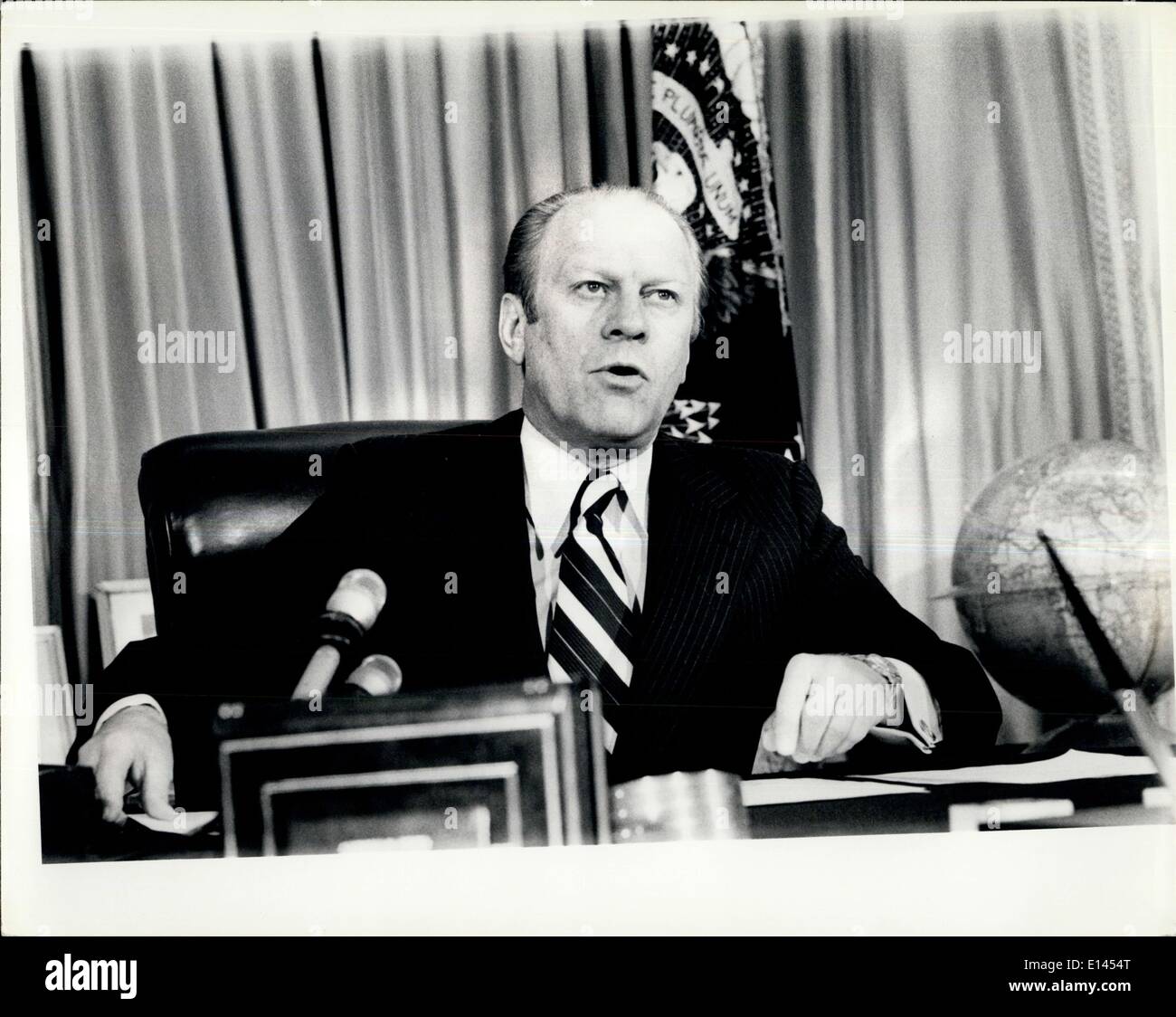 Apr. 04, 2012 - Washington D.C - President Ford in the Oval Office Announcing His Decision to Post Pone Oil Import Taxes Stock Photo