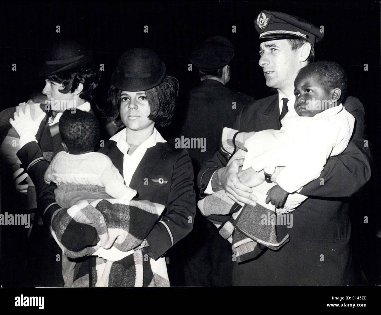 Apr. 04, 2012 - Refugees from Biafra arrive in Switzerland.A first grou[ of refugees from Biafras-80 women and children-arrived Stock Photo