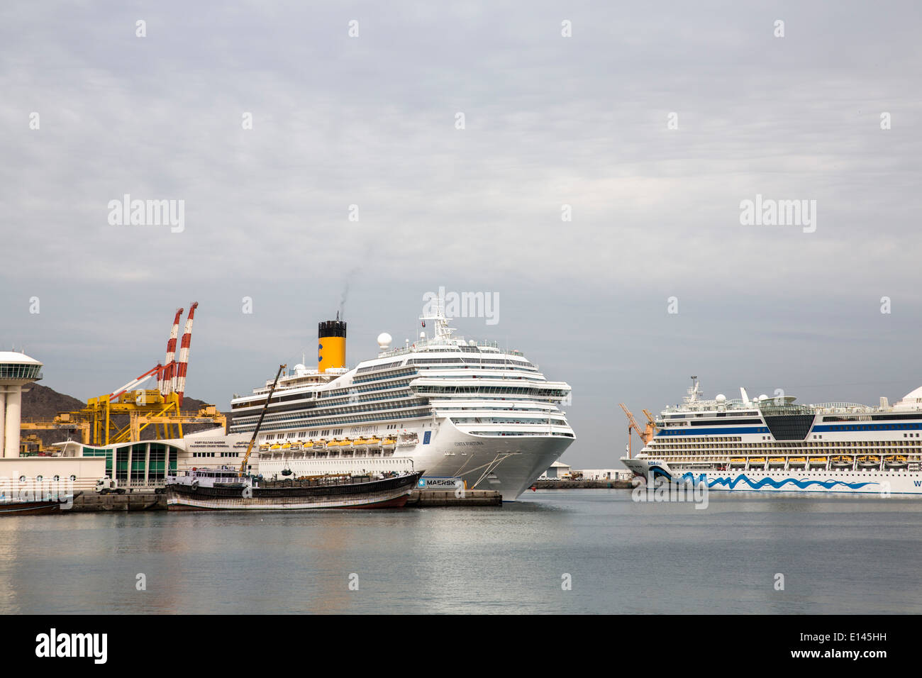 Oman, Muscat, Cruise ships Costa Fortuna and Aida in harbor Stock Photo