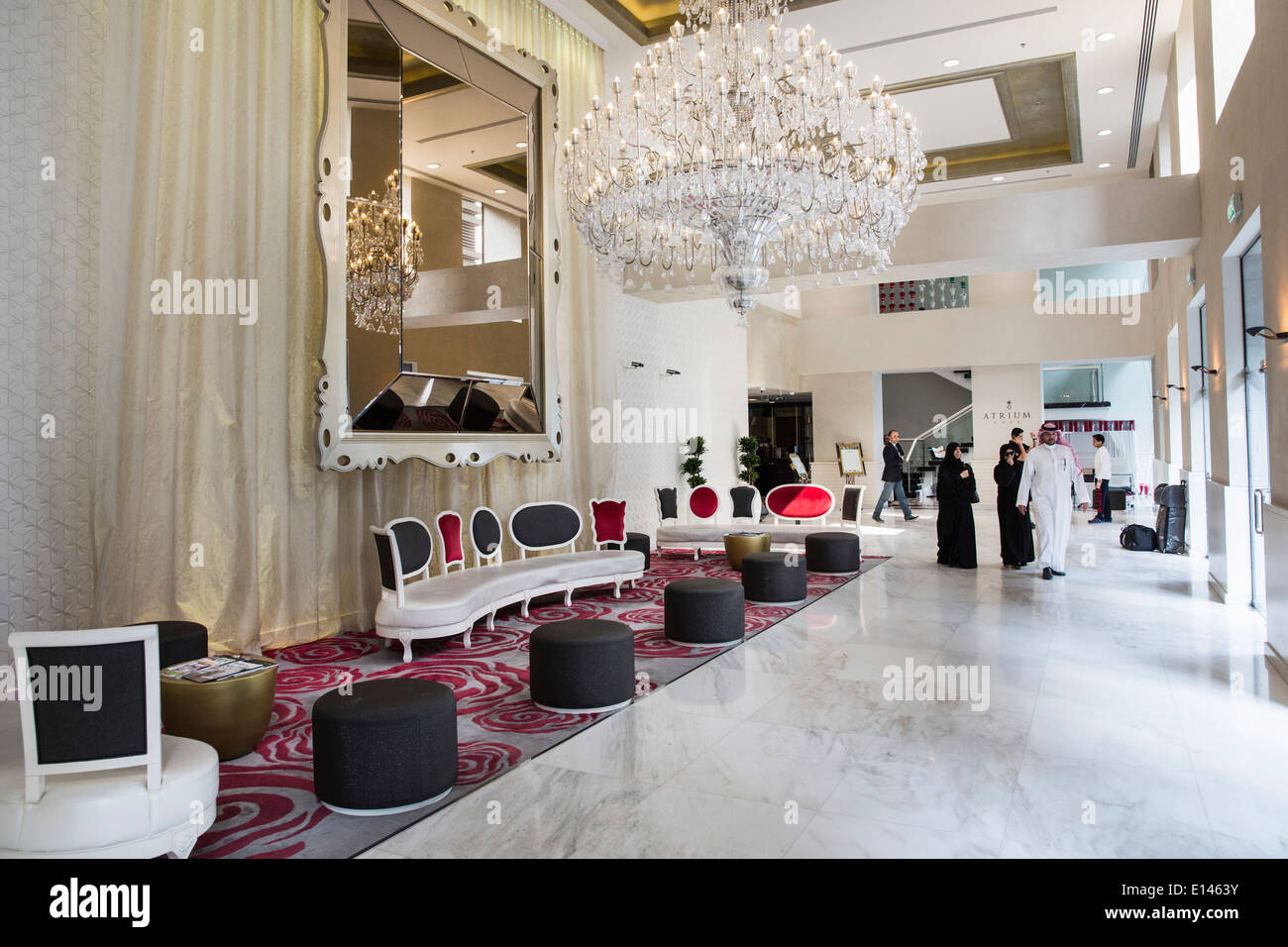 United Arab Emirates, Dubai, Lobby of Atrium Hotel Stock Photo