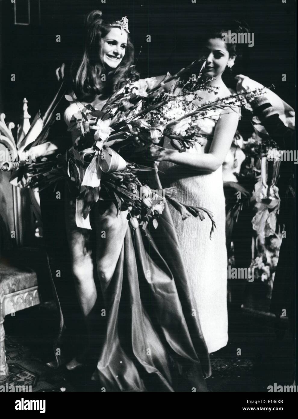 Apr. 16, 2012 - Switzerland has a Queen.: At Berne Miss Switzerland 1968 was elected. She is 19 years old model Jeanette Biffiger from Zurich. Photo shows last year's Miss Switzerland (right) congratulating the new one Stock Photo