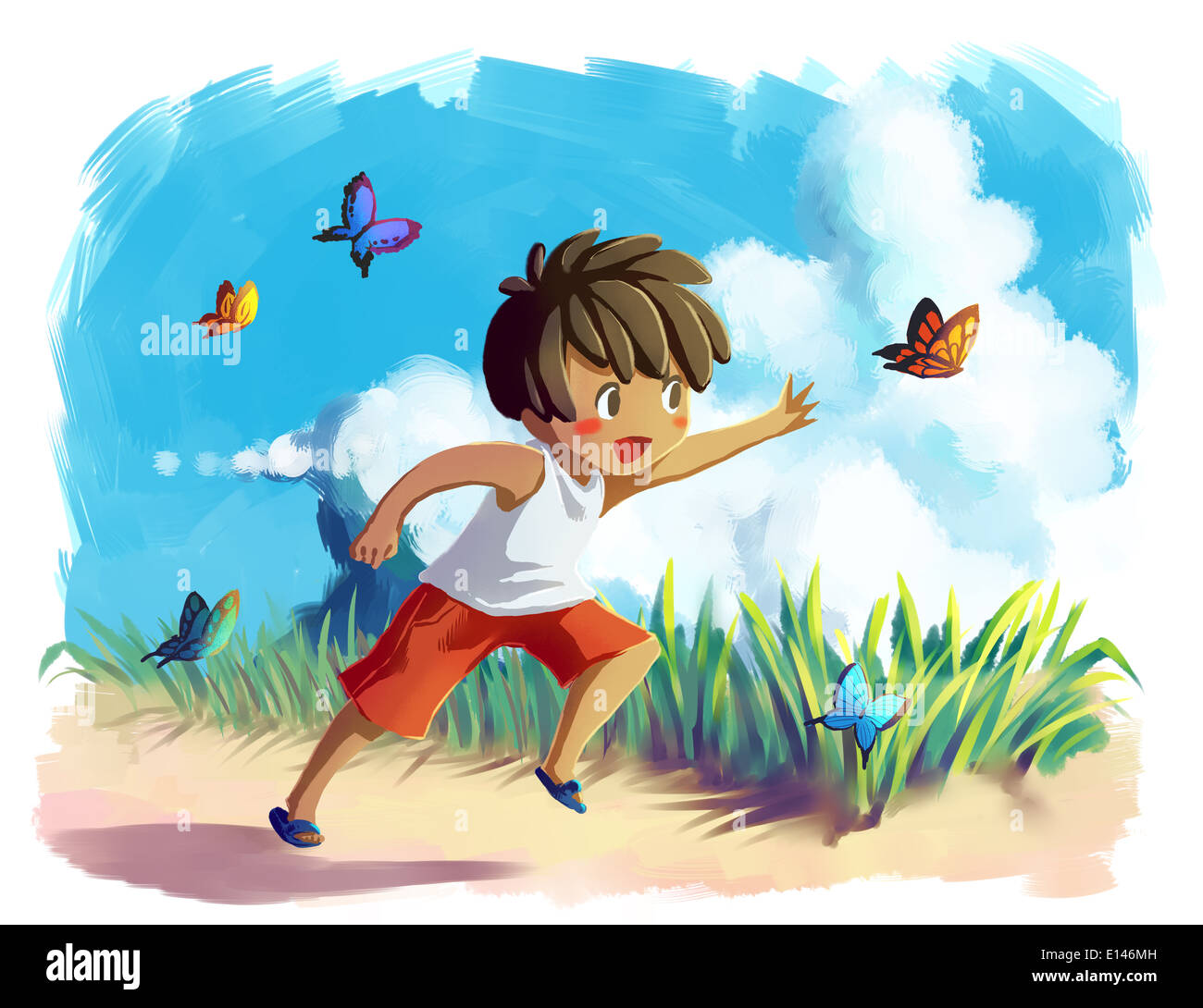 Illustration Of Little Boy Chasing Butterflies Stock Photo 69549217 illustration-of-little-boy-chasing-butterflies-stock-photo-69549217