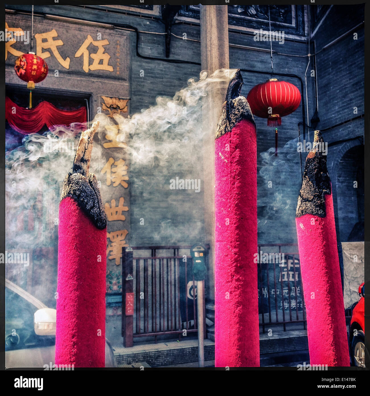 Incense burning at Chinese New Year celebrations - Smartphone Captured Stock Image