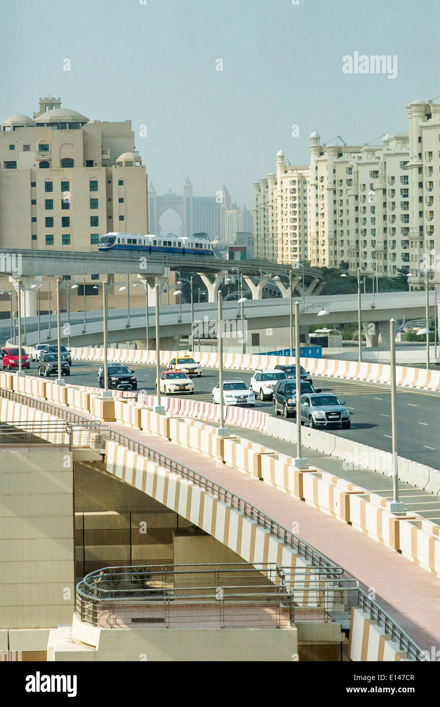 United Arab Emirates, Dubai, Monorail on Palm Jumeirah Stock Photo
