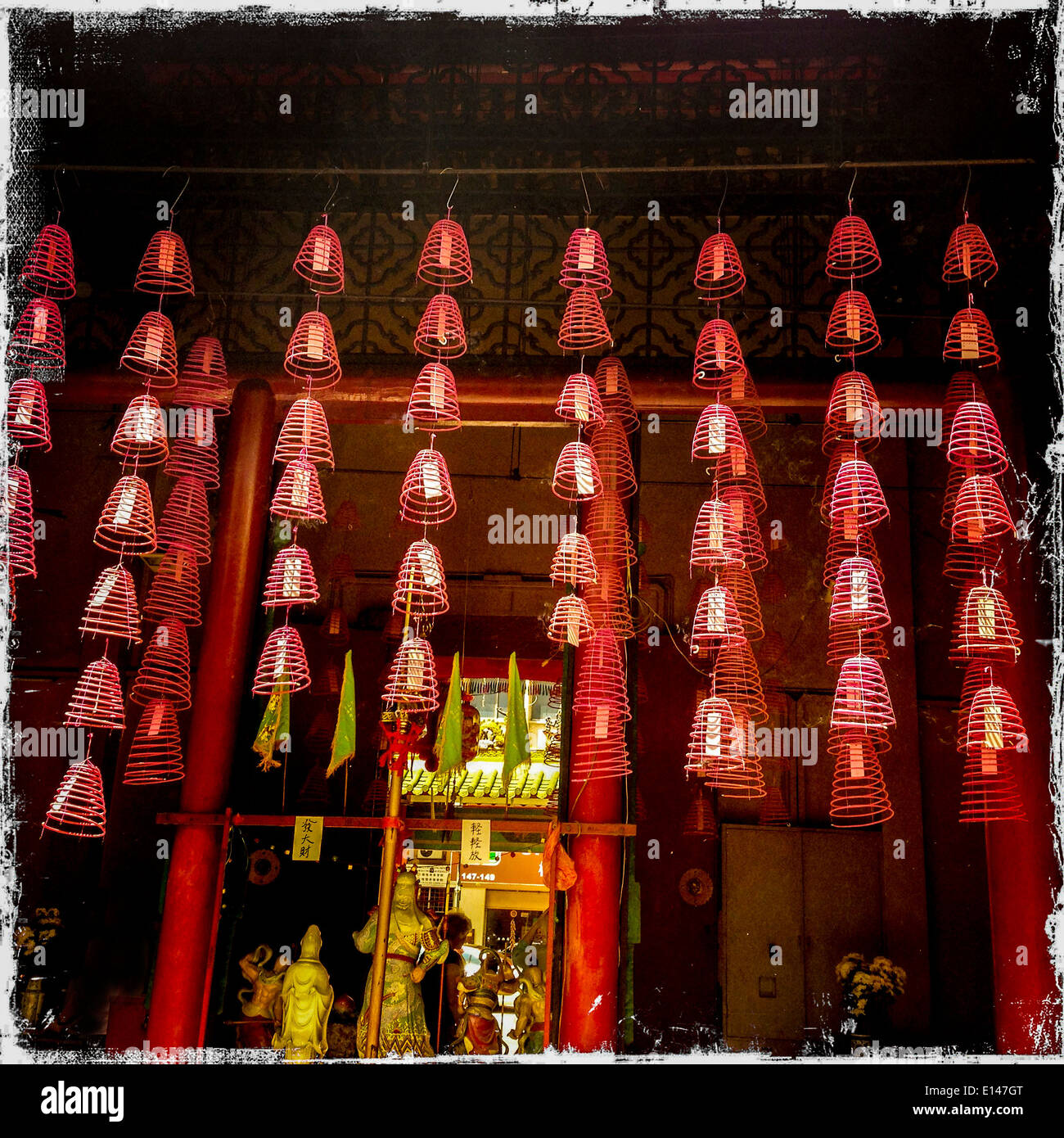 Chinese New Year lanterns hanging in Hindu temple - Smartphone Captured Stock Image