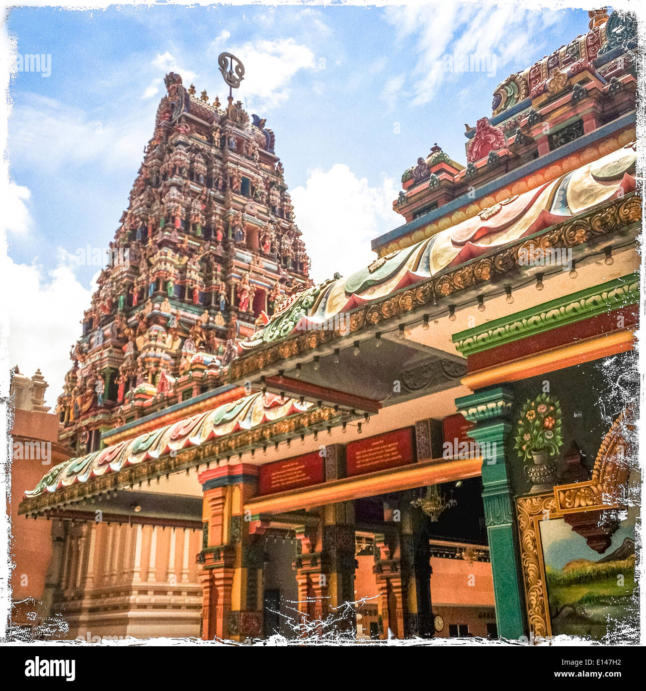 Sri Mahamariamman temple under blue sky, Kuala Lumpur, Malaysia - Smartphone Captured Stock Image