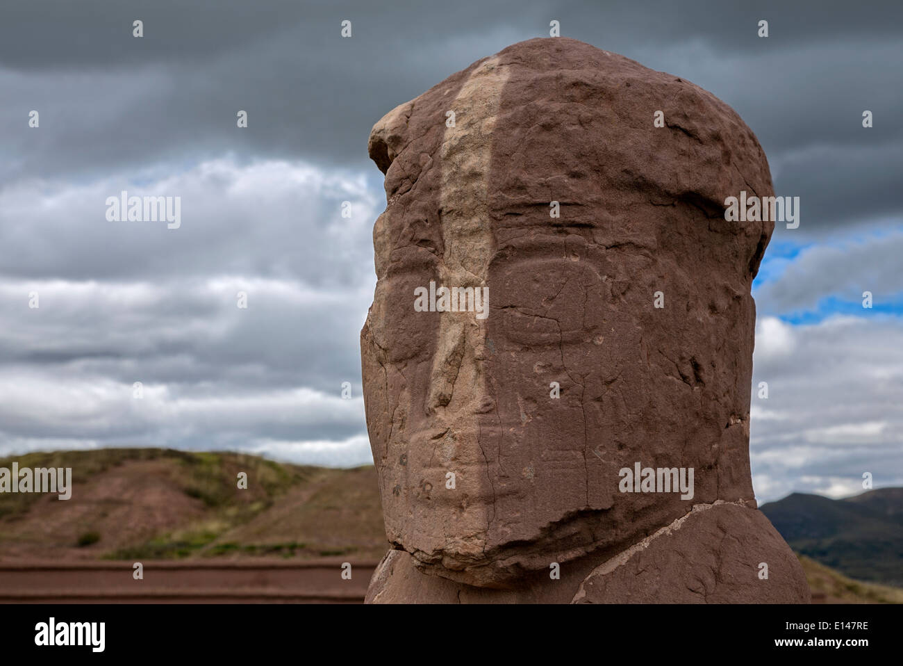 El Fraile monolith. Kalasasaya temple. Tiwuanaku Archaeological site. Bolivia Stock Photo
