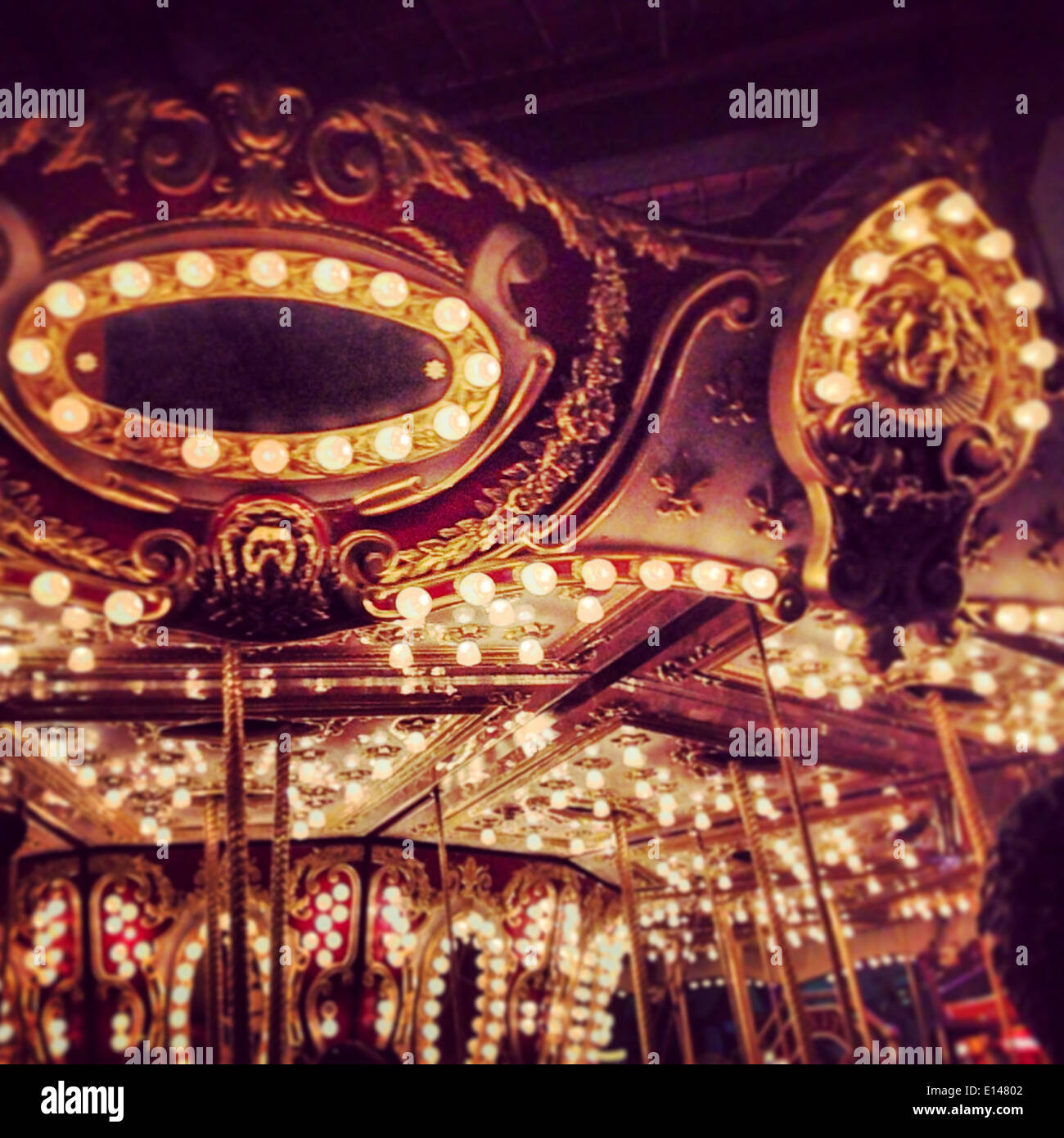 Carousel illuminated at night - Smartphone Captured Stock Image