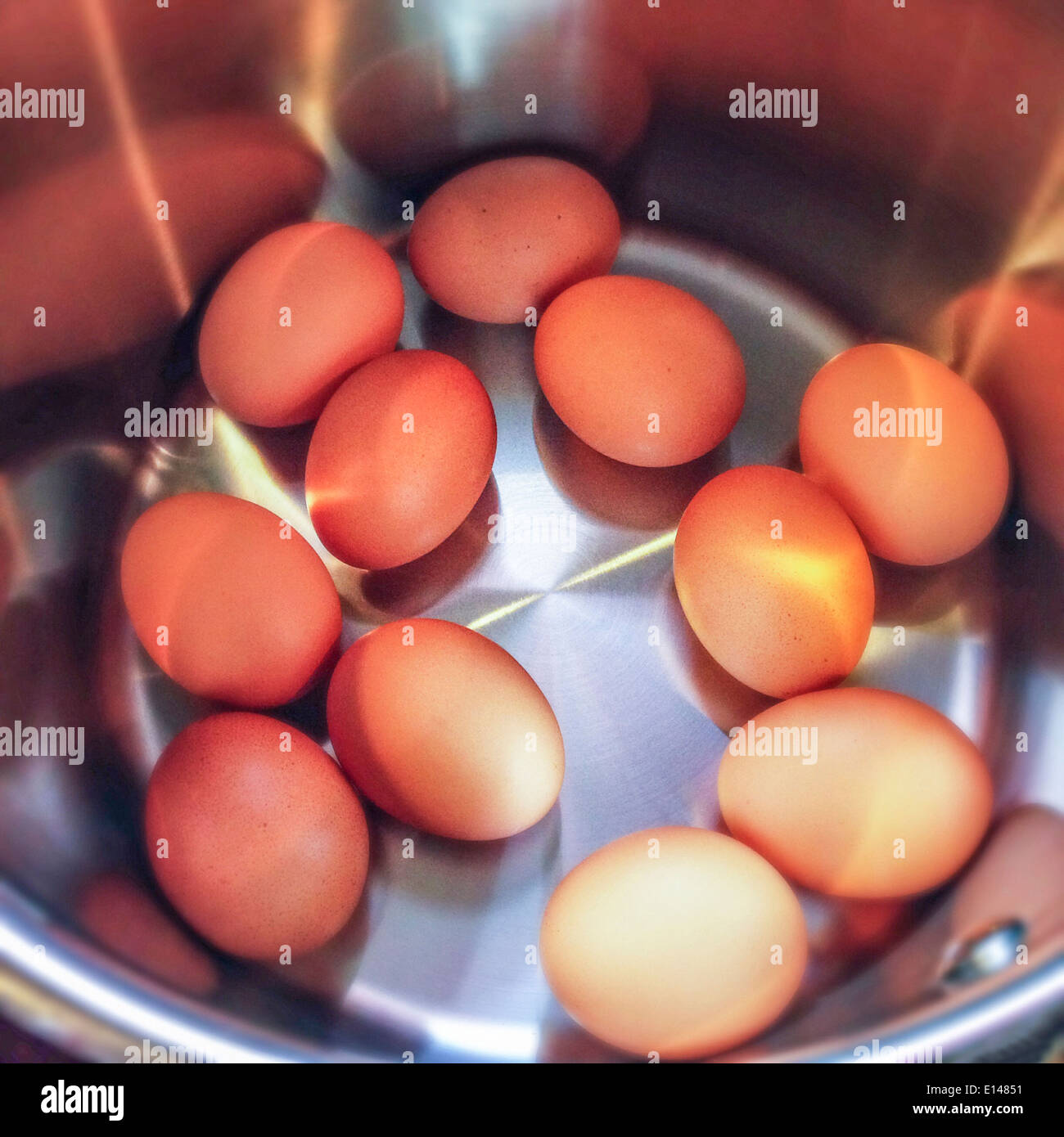 Eggs sitting in bottom of pot - Smartphone Captured Stock Image