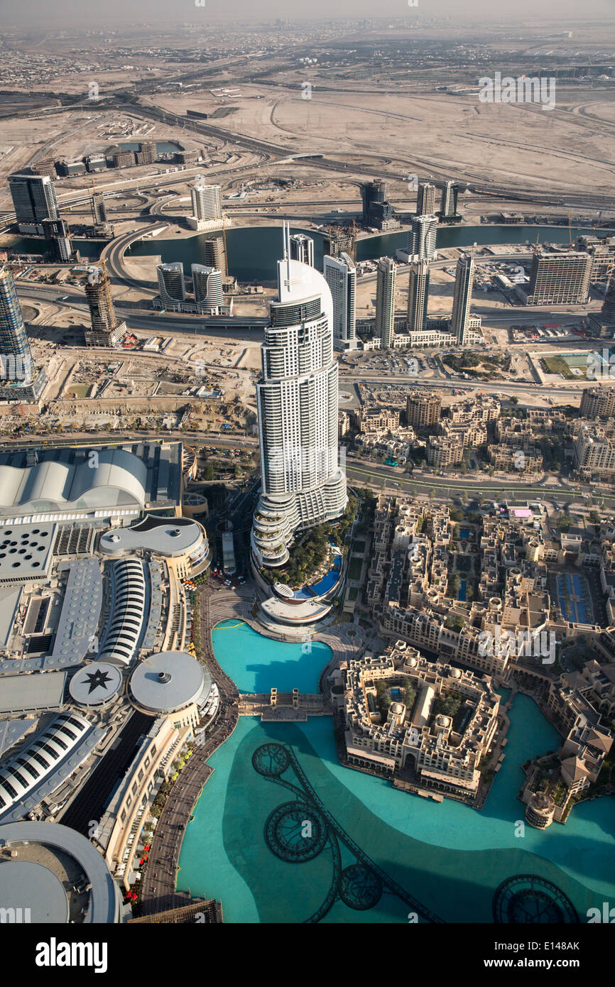 United Arab Emirates, Dubai, Address Hotel. View from Burj Khalifa, the highest building in the world Stock Photo