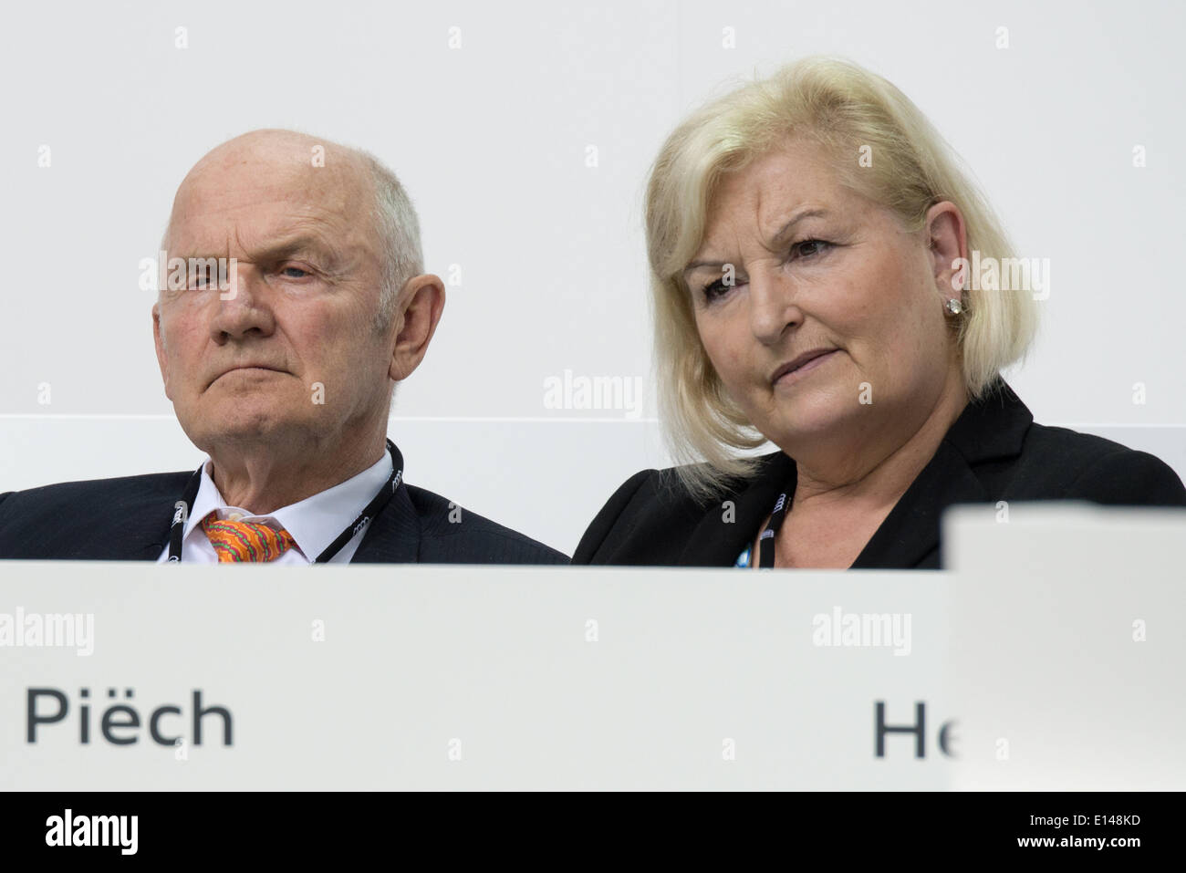 Volkswagen chairman of the supervisory board Ferdinand Piech and his wife Ursula Piech, member of the supervisory board, attend the Audi general meeting in Ingolstadt, Germany, 22 May 2014. Photo: ARMIN WEIGEL/dpa Stock Photo