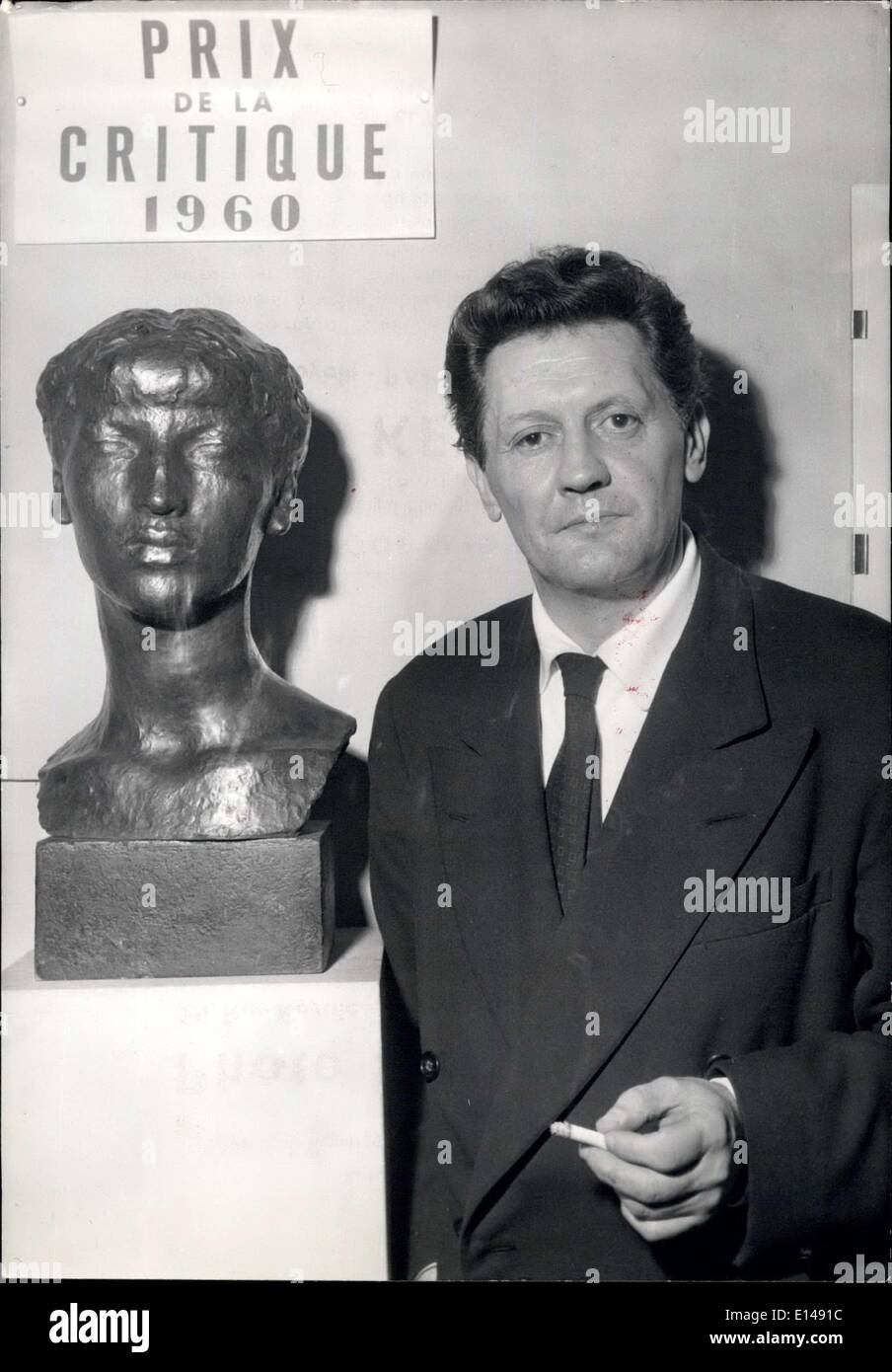 Apr. 17, 2012 - A Parisian Sculptor gets the 1960 critic price: The critic price which is generally awarded to a painter (The price was created 10 years ago and the first Laureate was famous painter Bernard Buffet) has been awarded to-day. Photo shows The Laureate of the 1960 price: 40 year old Parisian sculptor Jean Carton with one of his works. Stock Photo