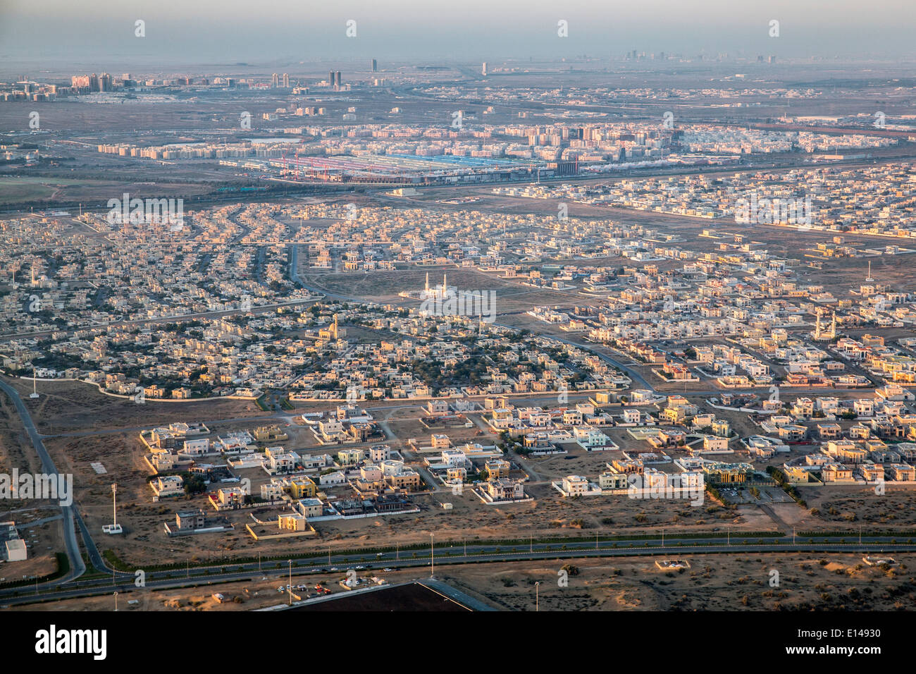 United Arab Emirates, Dubai, Suburbs. Aerial Stock Photo