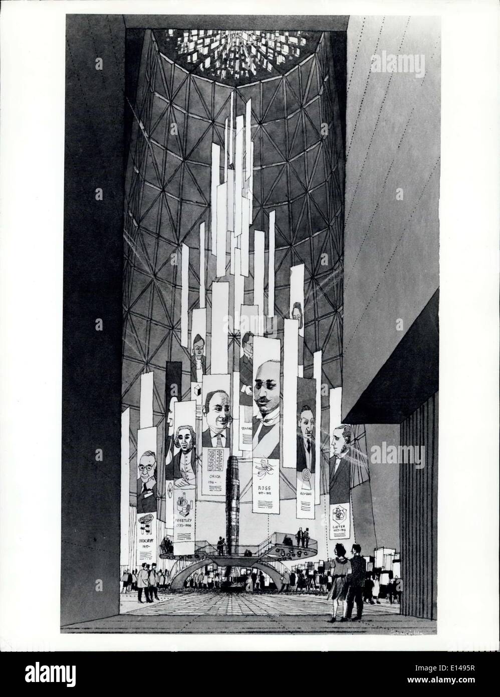 Apr. 17, 2012 - Britain At Expo '67 An artist's impression of the interior of Britain's 200 feet tower at Expo '67. Beverley Pick illustrates some of Britain's outstanding contributions to human progress in his section ''The Genius of Britain' Stock Photo