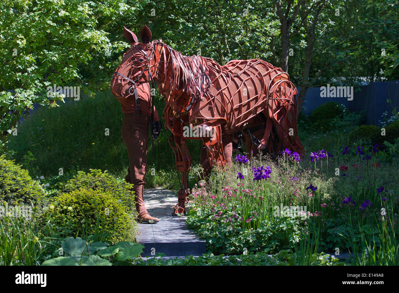 'Joey' the puppet from 'War Horse' stands in 'No Man's Land', a World War 1 Commemorative Garden at Chelsea Flower Show 19.05.14 Stock Photo