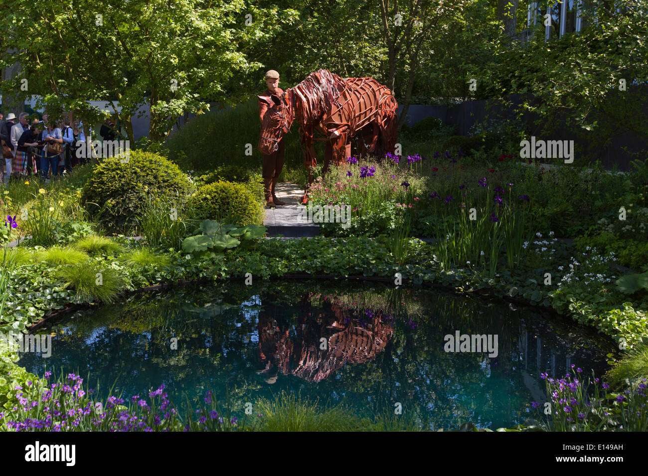 'Joey' the puppet from 'War Horse' stands in 'No Man's Land', a World War 1 Commemorative Garden at Chelsea Flower Show 19.05.14 Stock Photo