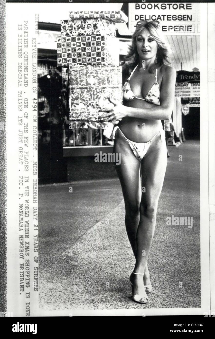 Apr. 17, 2012 - Miss Deborah Davy 21 years of Surfers Paradise Queensland. One of the few places in the world where Xmas shopping is done in Bikines Deborah thinks its just great. Pic P. Mcnamara newsboy Brisbane. Stock Photo