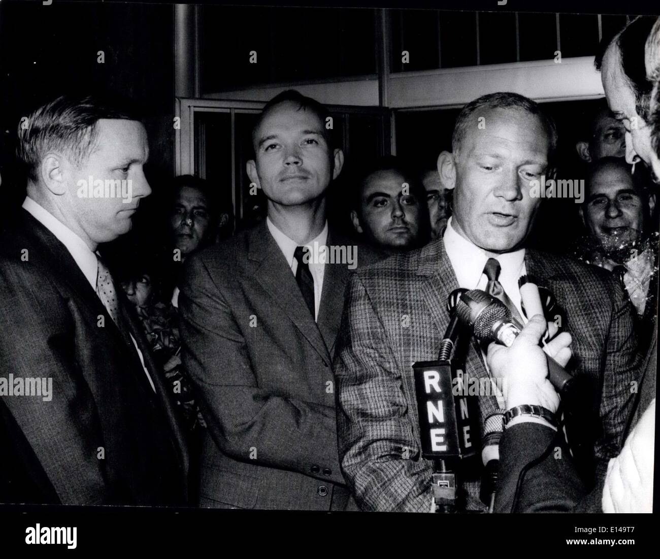 Apr. 17, 2012 - Spacemen arriving to Madrid: Madrid - Aldrin, Collins and Armstrong, the all three men of Apollo XI, arrived to Stock Photo