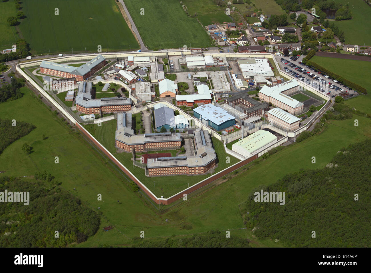 aerial view of Risley Remand Centre, HM Prison Risley, near Warrington, Cheshire Stock Photo