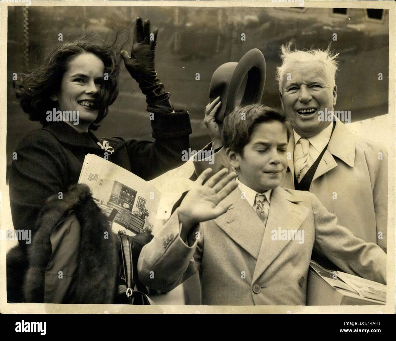 Apr. 17, 2012 - Charlie Chaplin and son arrive for film premiere: Charlie Chaplin with his wife Ocna and their son Michael aged Stock Photo