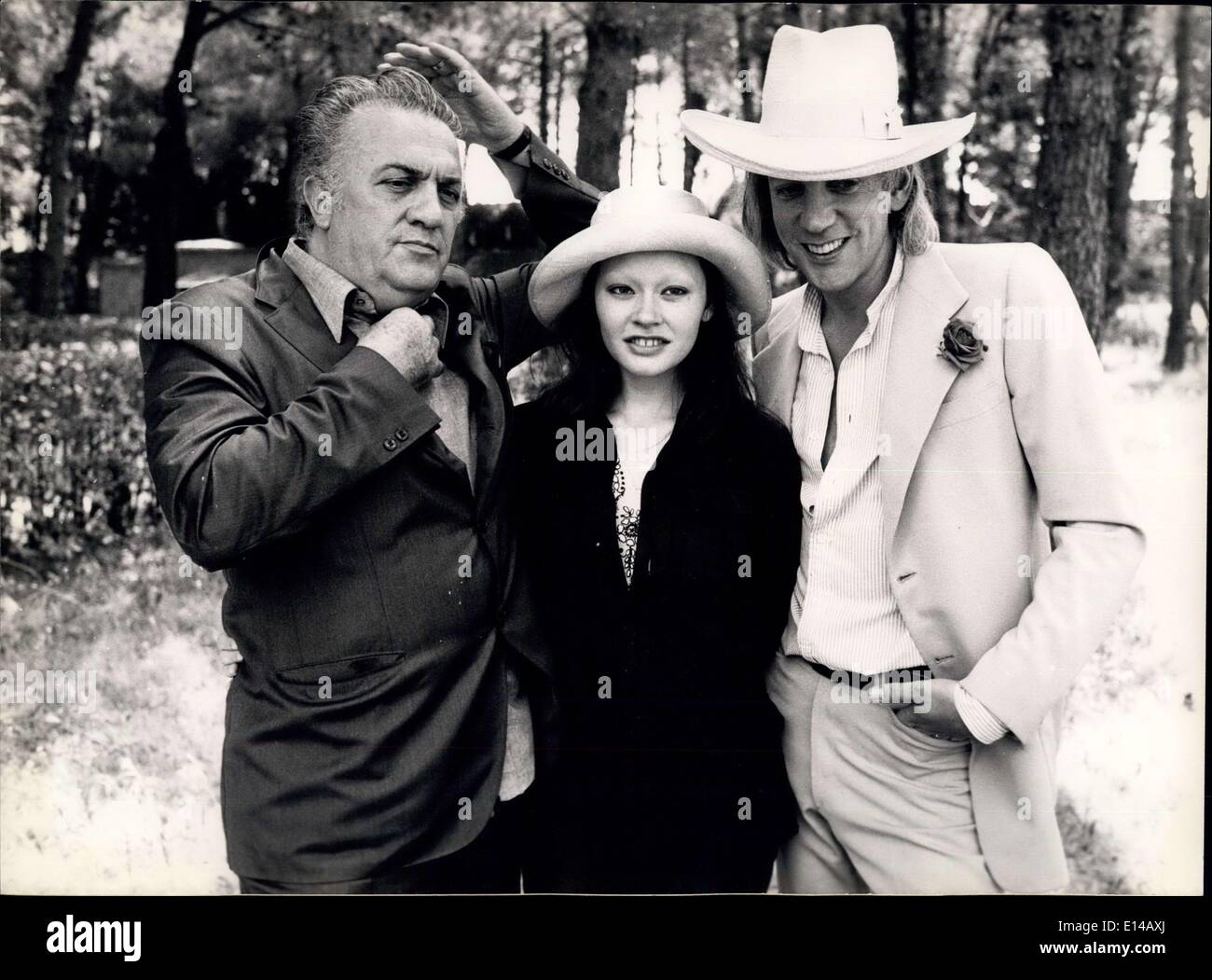 Apr. 17, 2012 - Federico Fellini on film set of Casanova with Tima Aumont and Donald Sutherland. Stock Photo