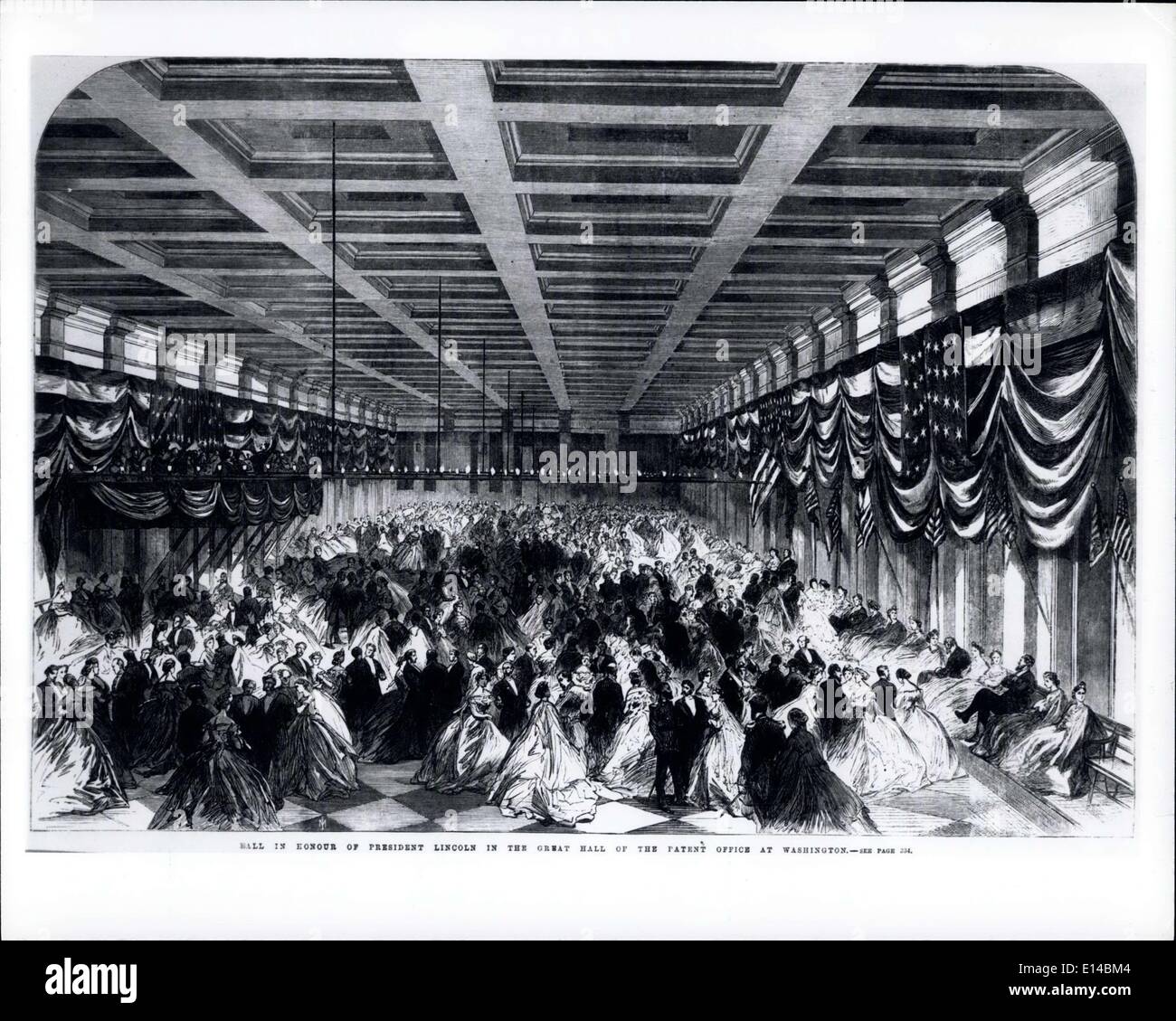 Apr. 17, 2012 - More Than 4,000 persons attended the second inaugural ball in 1865 for president Abraham Lincoln in the Great Hall en the third floor The same area is now partitioned to display contemporary works by American artists. Stock Photo