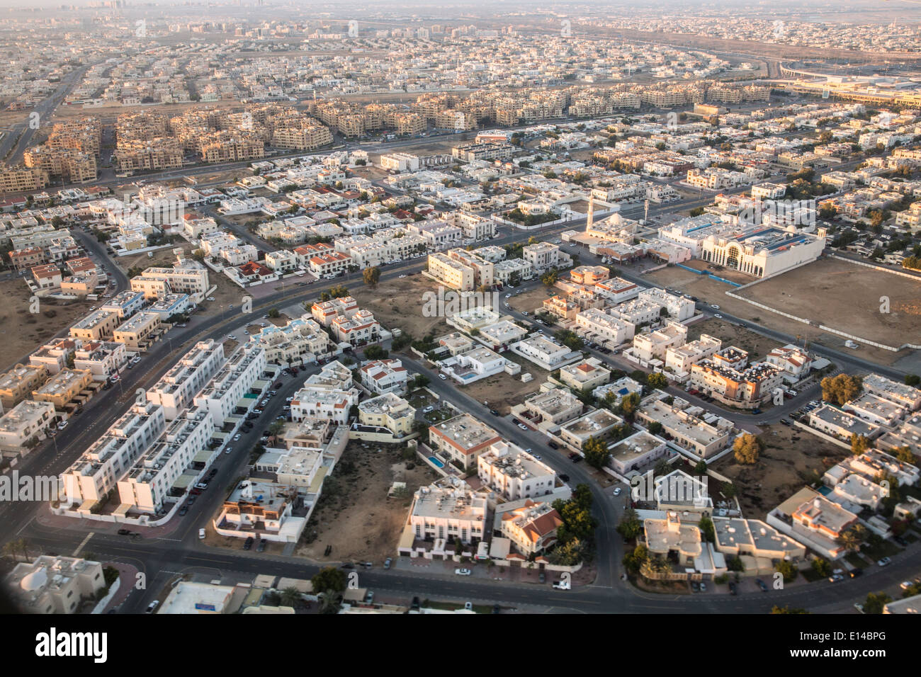 United Arab Emirates, Dubai, Suburbs. Aerial Stock Photo