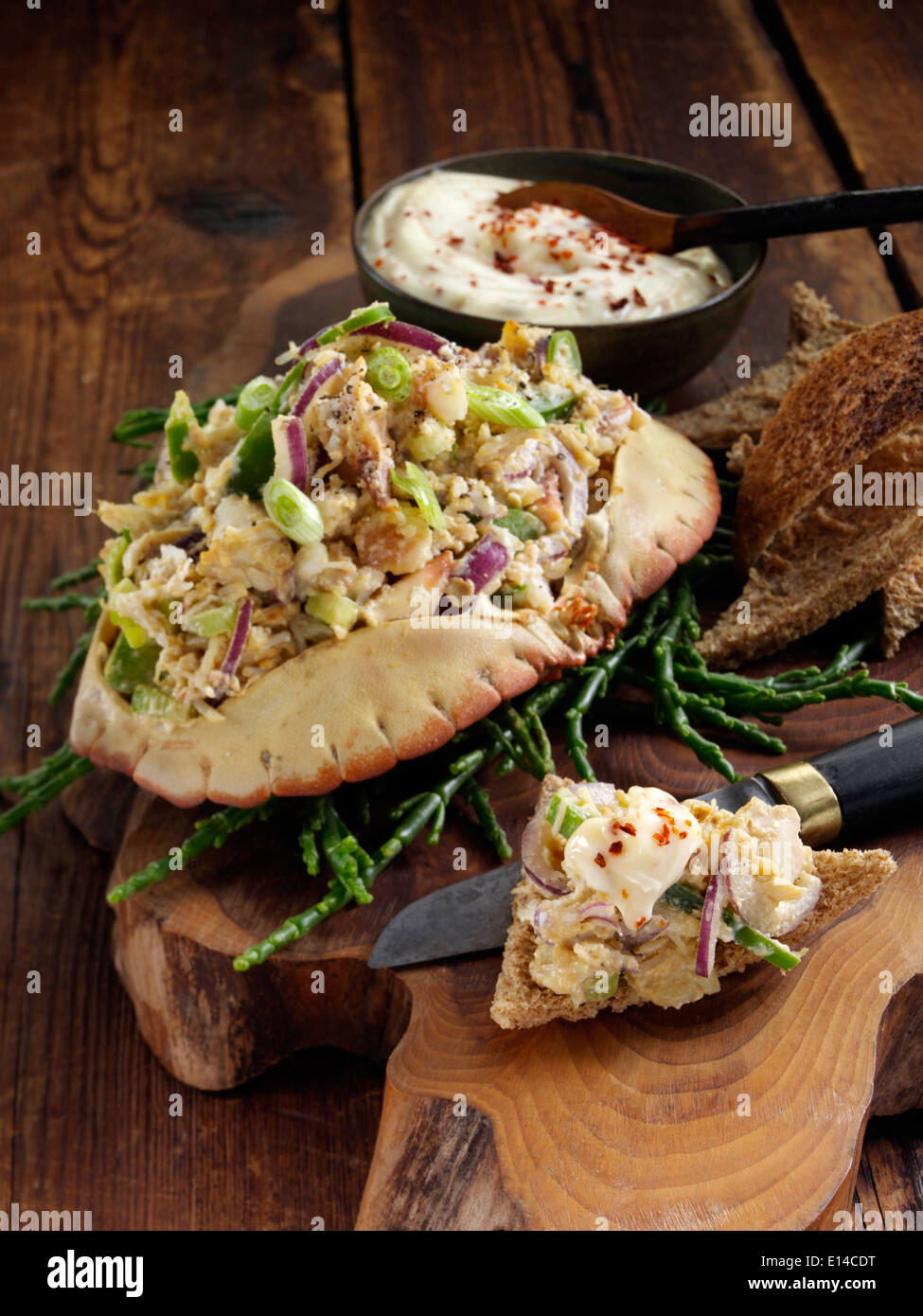 Spicy crab chilli mayo with French toast Stock Photo