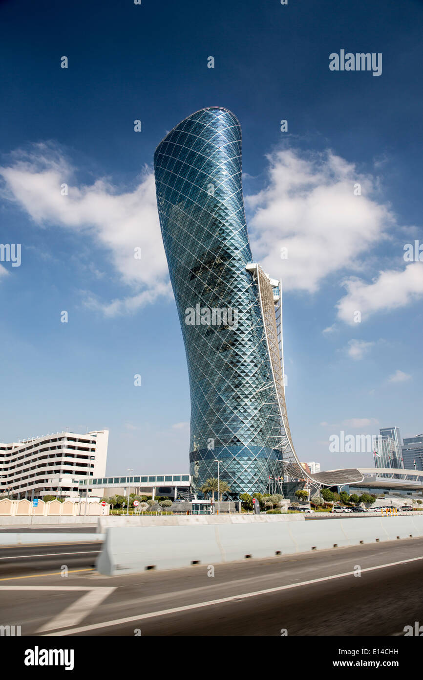 United Arab Emirates,  Abu Dhabi, Hyatt Capital gate building Stock Photo