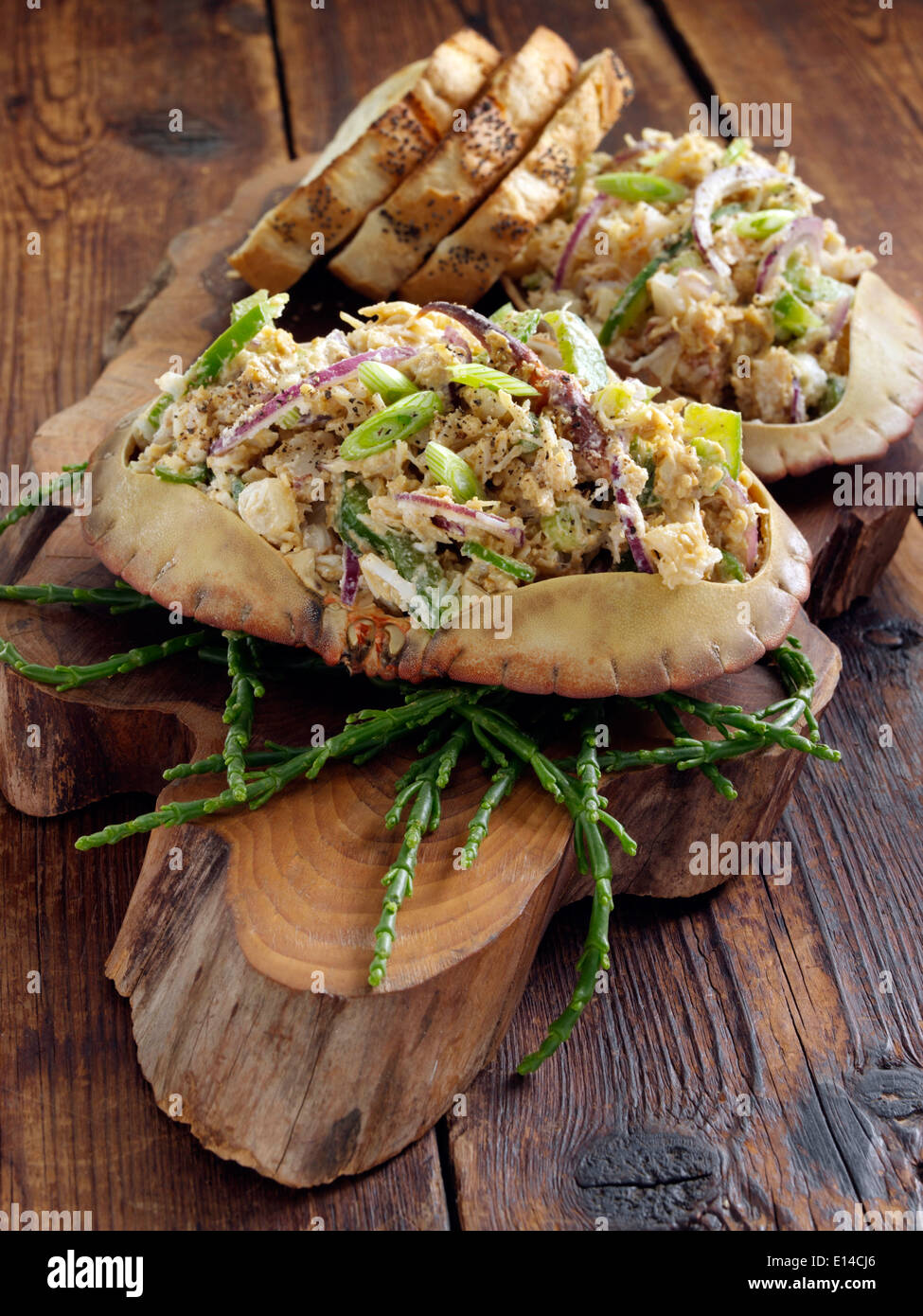 Spicy crab with toast Stock Photo