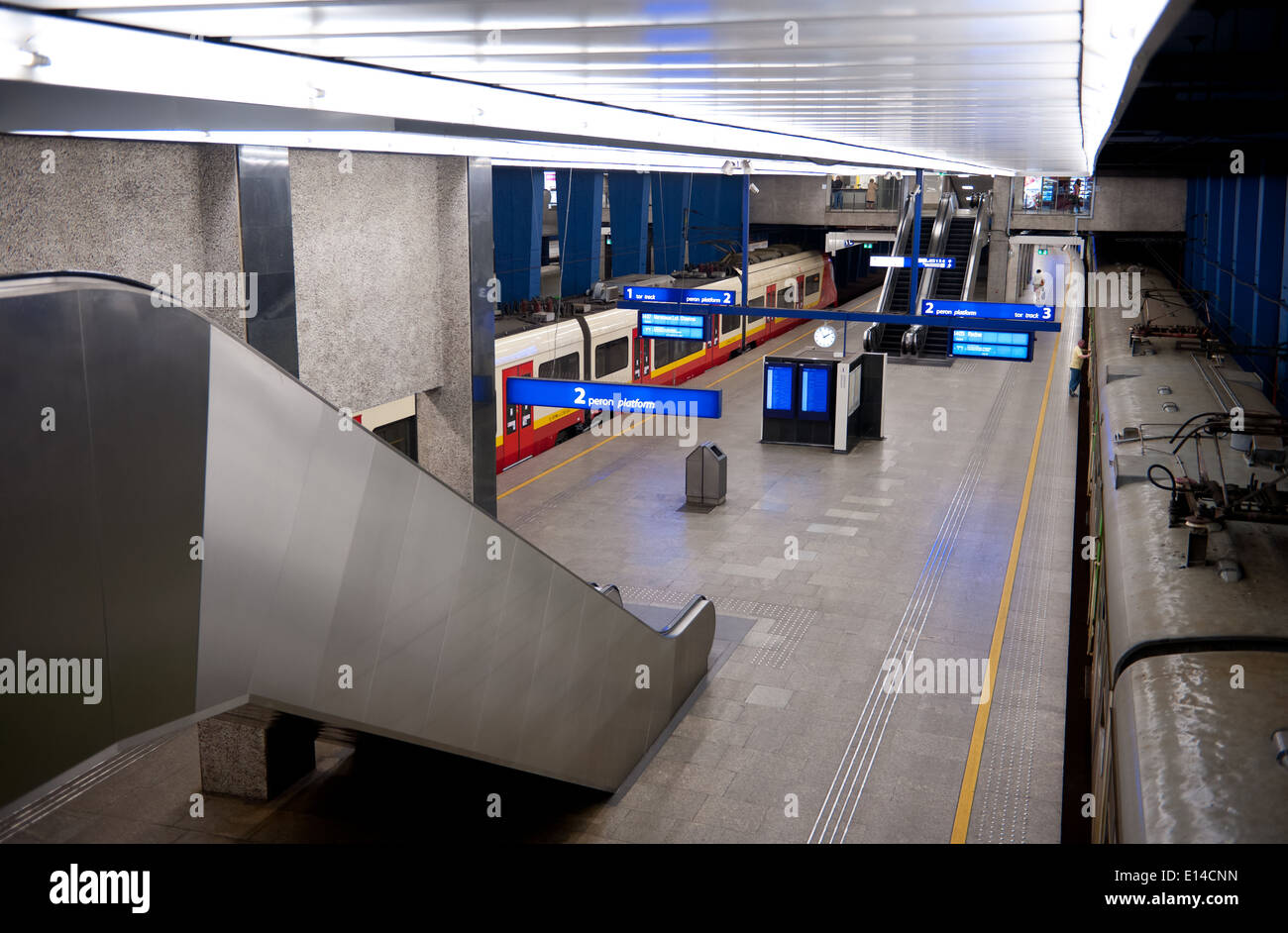 Railway train carriages in underground station Stock Photo