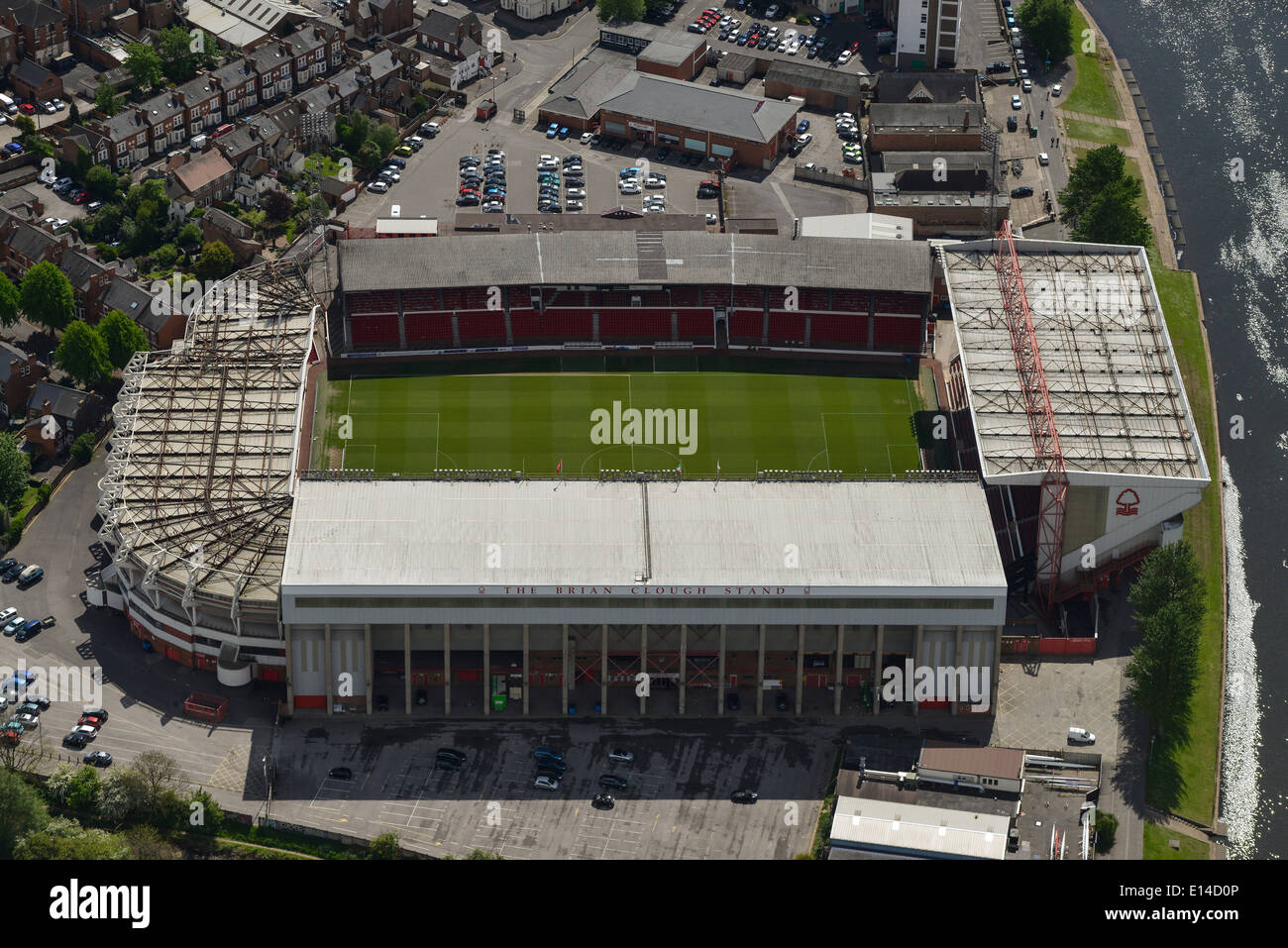 An aerial view of The City Ground, Nottingham UK. Home of Nottingham