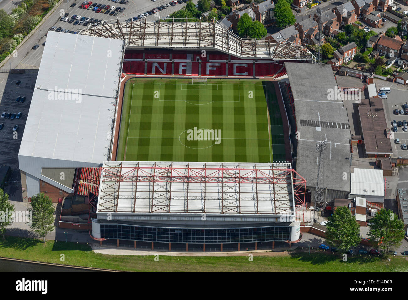 An aerial view of The City Ground, Nottingham UK. Home of Nottingham Forest FC Stock Photo