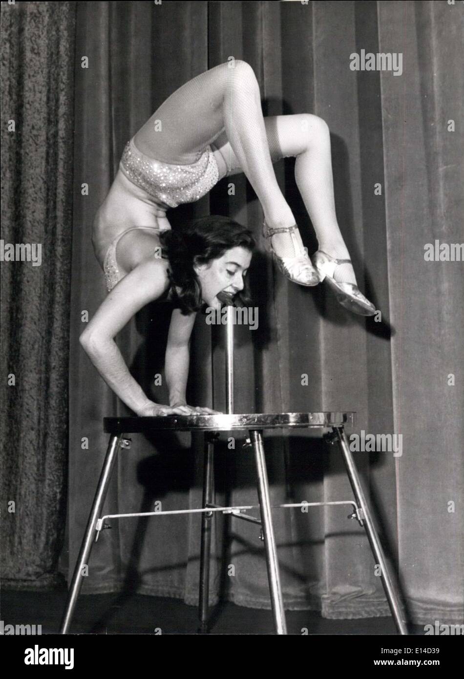 Apr. 17, 2012 - Eleonore Gunter features something new in balancing in her act. Bent over double she rests her mouth on a special holder. Stock Photo