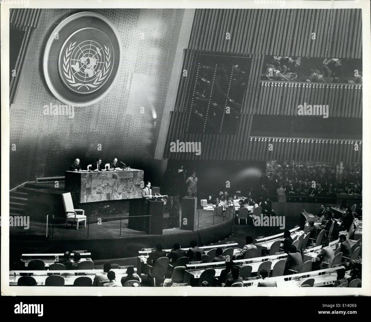 Apr. 18, 2012 - The United Nations, New York City: The Newly Elected President of Lebanon, Sheikh Amin Gemayel ,addressed the General Assembly today During his visit to United Nations Head Qurrters in New York. Photo Shows Sheikh Amin Gemayel in the General Assembly Hall. Stock Photo