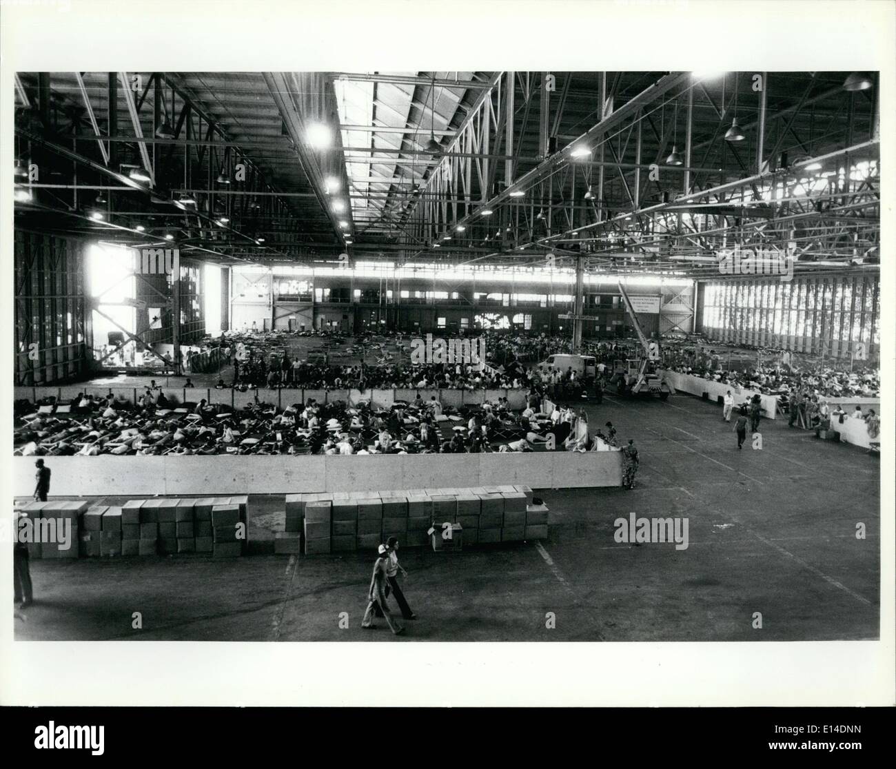 Apr. 18, 2012 - Interior of hangar used to house the newly arrived Cuban refugees at Key west until they could be transferred to other processing centers. Stock Photo