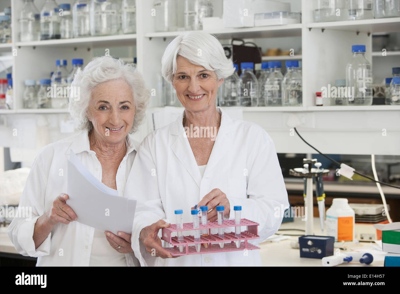 Senior Caucasian scientists working in lab Stock Photo