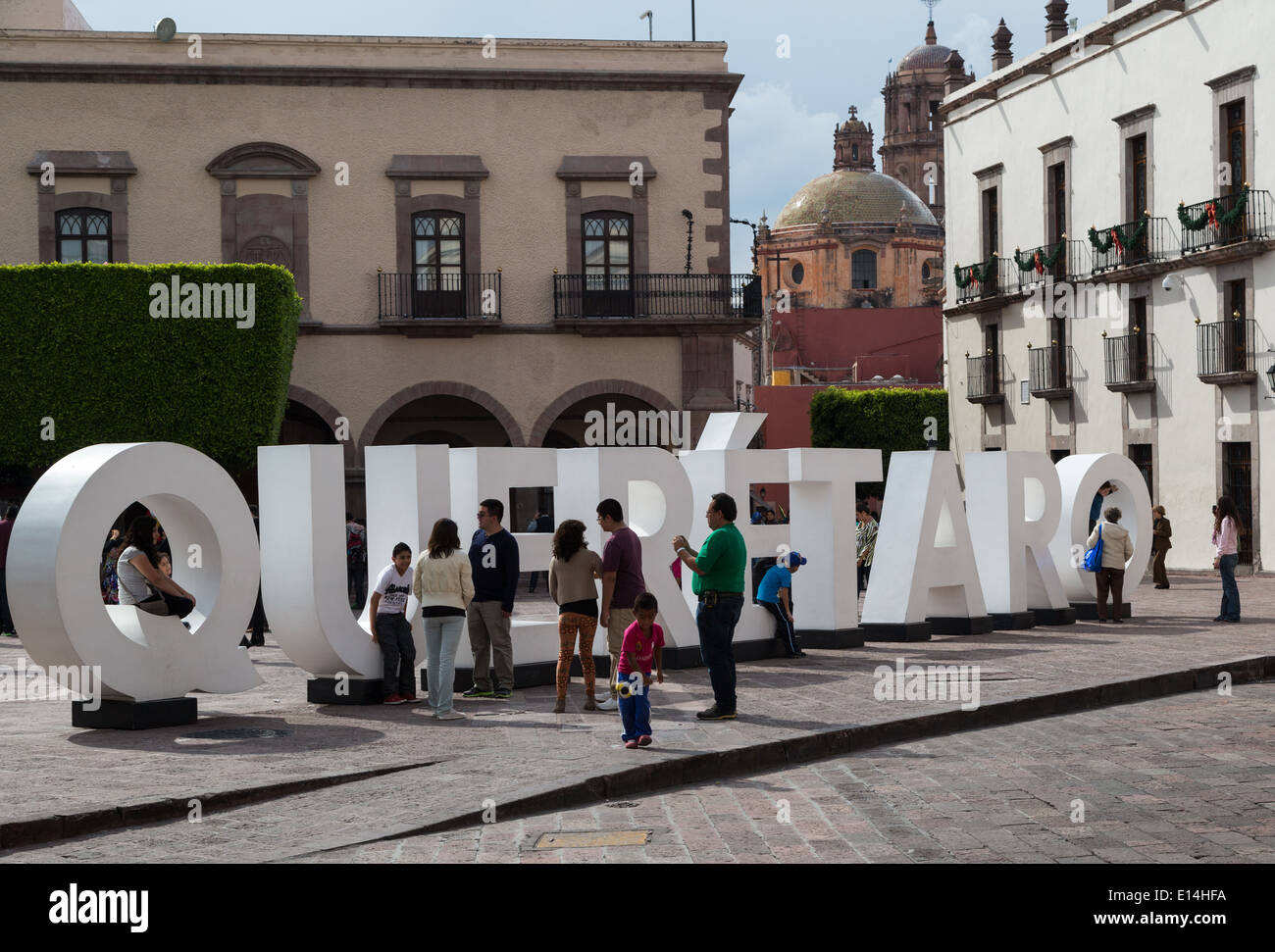 Giant letters spelling Queretaro in a plaza in central Queretaro Mexico Stock Photo
