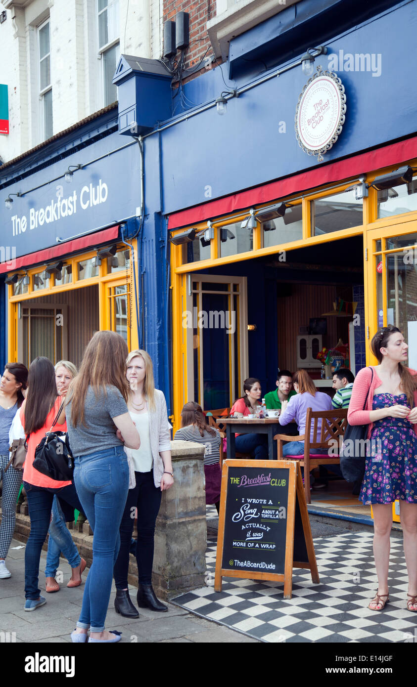 Queues Outside The Breakfast Club Cafe on Battersea Rise in London UK Stock Photo