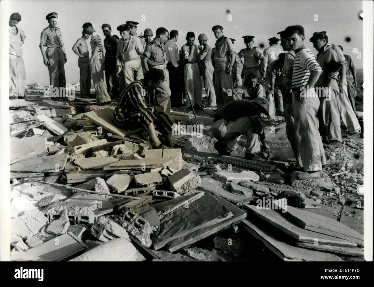 Apr. 05, 2012 - Agadir Earthquake : Photo shows sailors of the Agadir Air Base spared by the earthquake participating in cleaning up and salvaging works. Stock Photo
