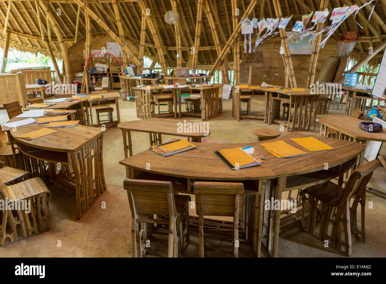 Circular desks in bamboo classroom Stock Photo Alamy