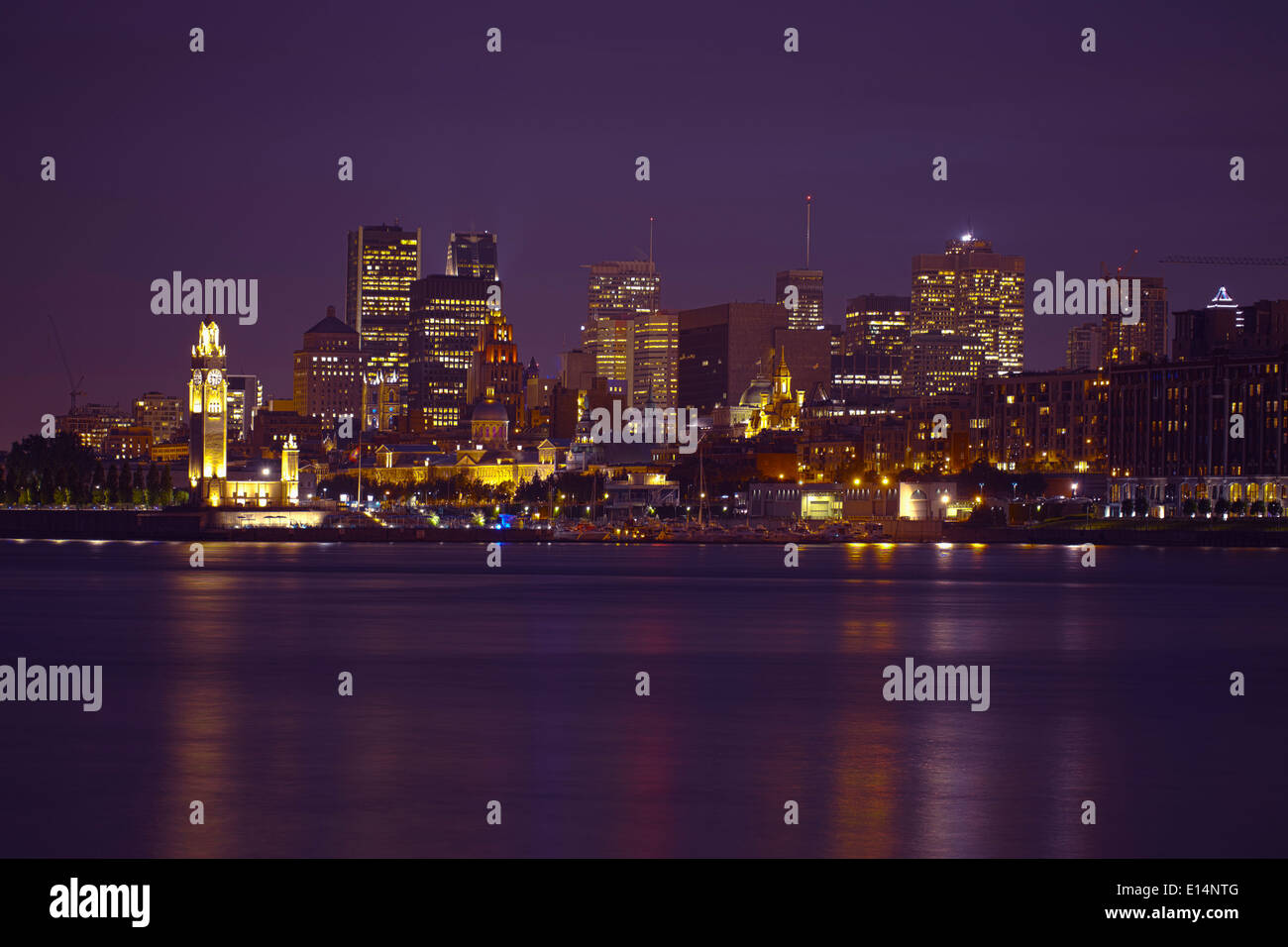 Montreal city skyline lit up at night, Quebec, Canada Stock Photo